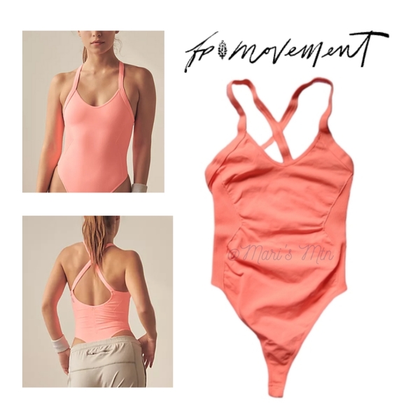 Free People Good Karma Bodysuit in Papaya Punch sz XS/S NWOT - Picture 1 of 11